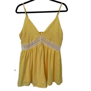 Pink Boutique Yellow Romper Lace See Through Midriff Spaghetti Strap Size 8